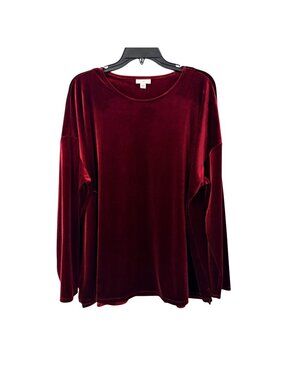 J.Jill  Velvet Long Sleeve Top Sz  XL Wine Color Velvet Women Blouse